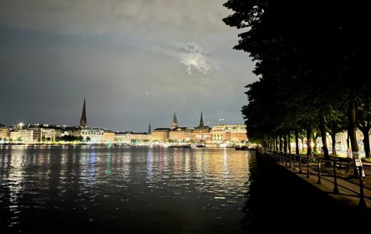 Ergebnis der Odyssee zum Overnight: die Hamburger Alster by night