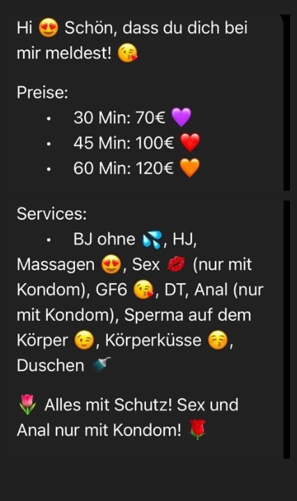 Screenshot einer Service- und Extras Liste